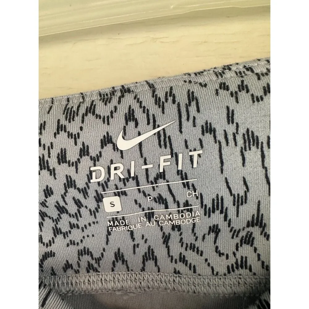 Nike Dri-FIT Women’s Small Grey Black Abstract Wave Print Crop Running Leggings